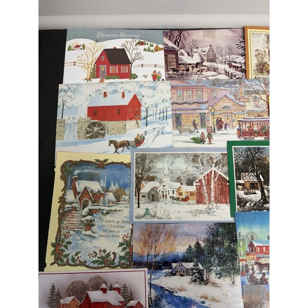 Vintage Christmas Cards Fronts ONLY Houses Barns More Scrapbooking Crafts 50+